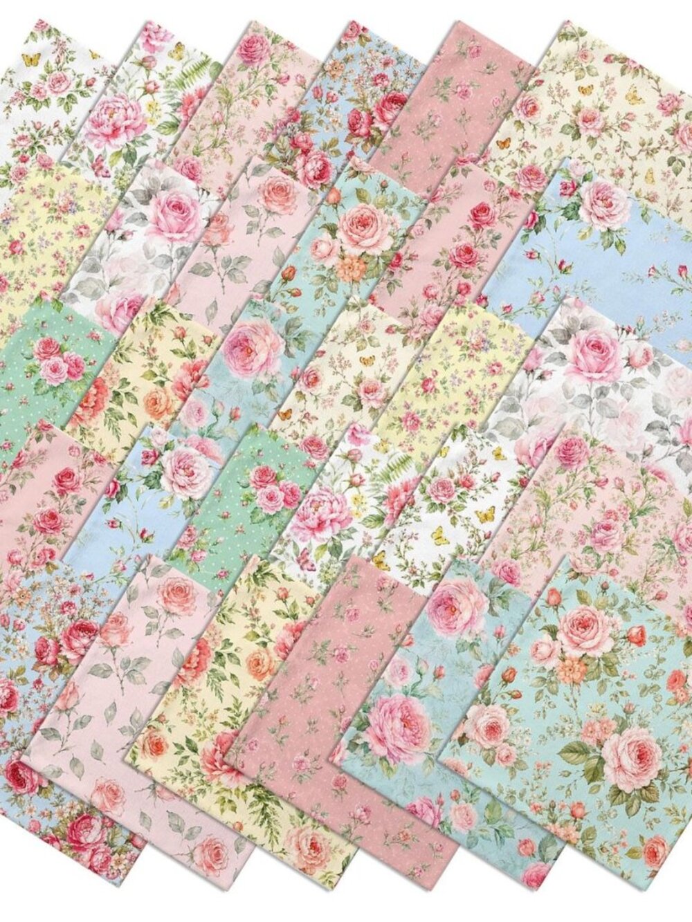 60 Pcs 10"x10" Floral Rose Quilting Fabric Squares